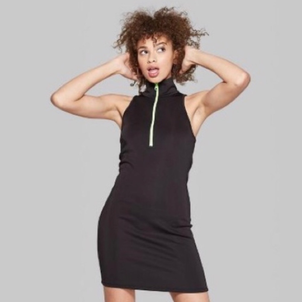 Neon Zipper Front Sporty Mini Dress